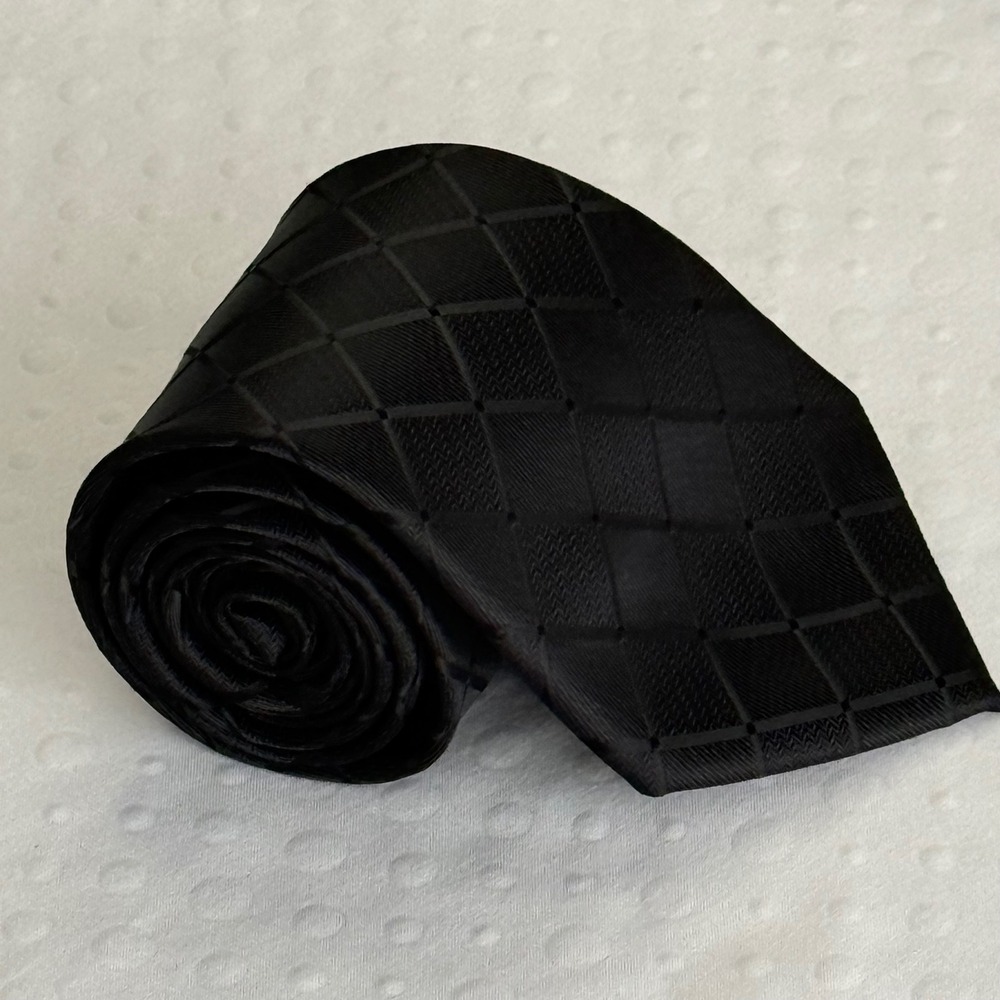 Hi-Tie Men's 100% Silk Classic Jacquard Black Necktie